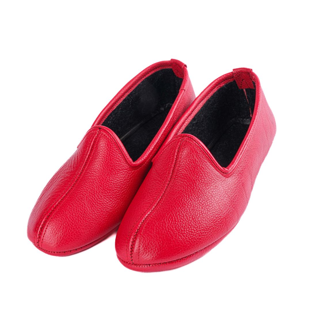 Kırmızı Hakiki Deri El Yapımı Patik