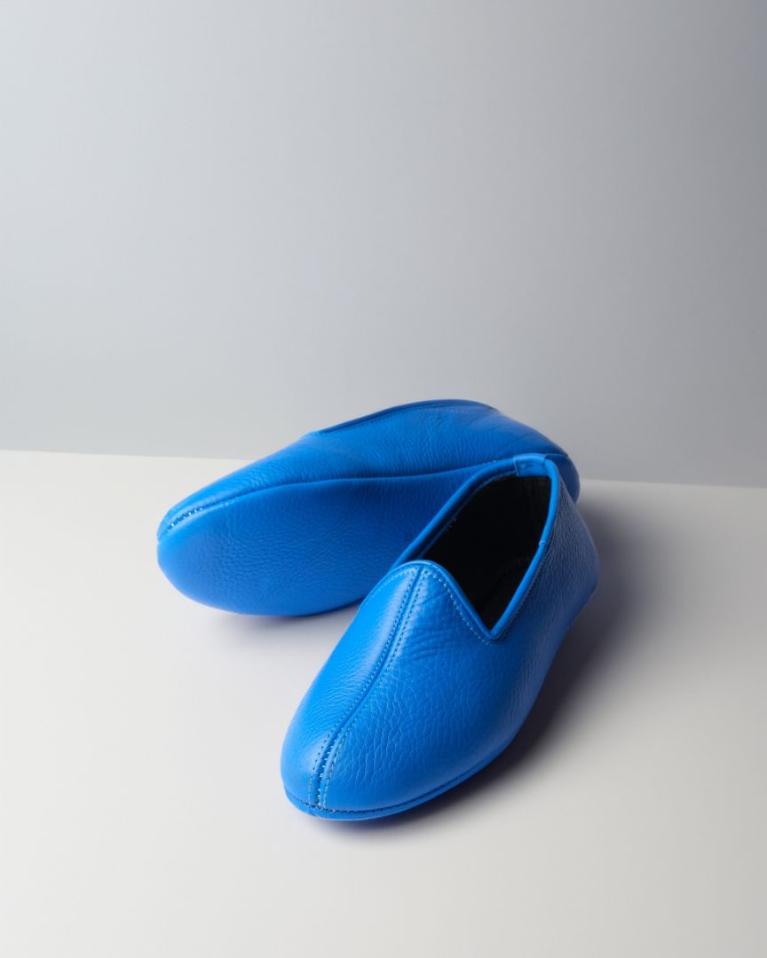 Mavi Hakiki Deri El Yapımı Patik