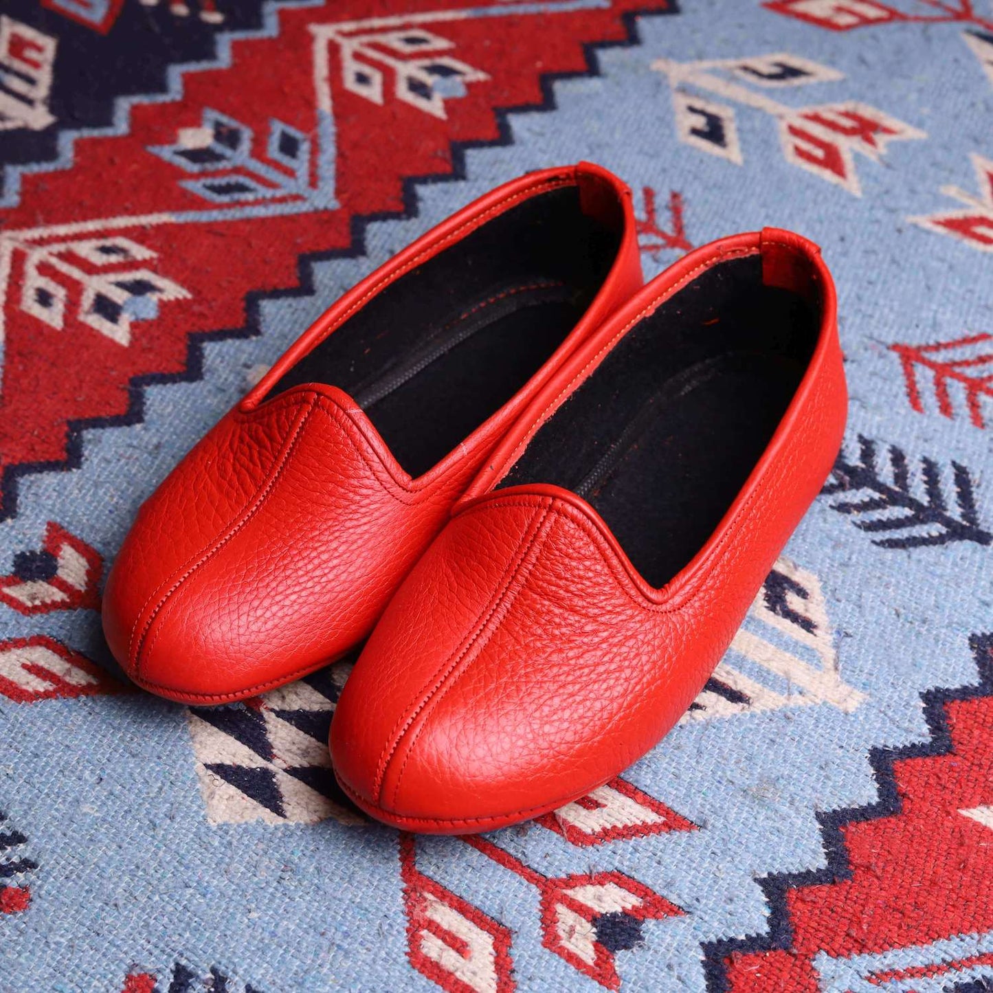 Kırmızı Hakiki Deri El Yapımı Patik