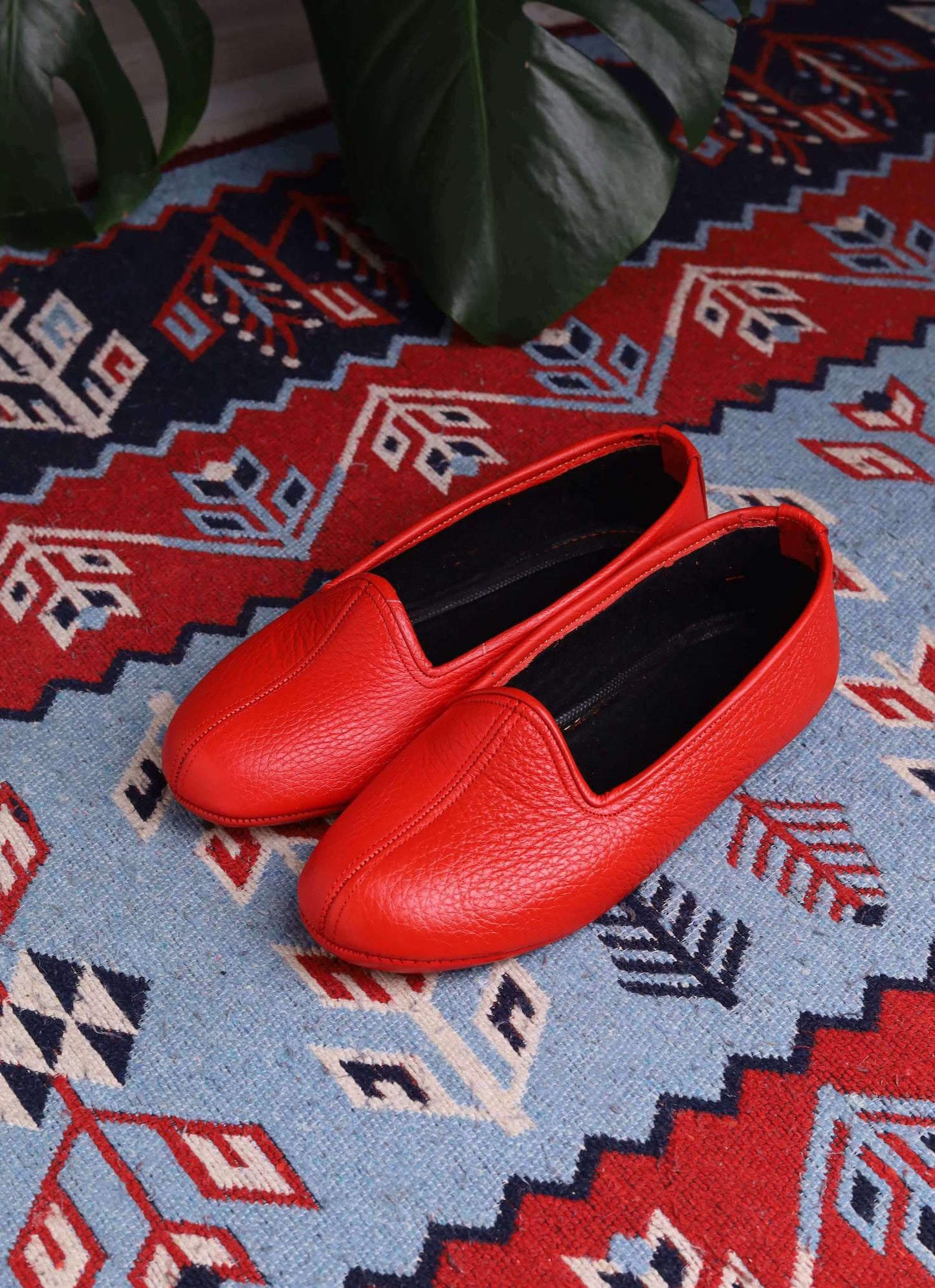 Kırmızı Hakiki Deri El Yapımı Patik