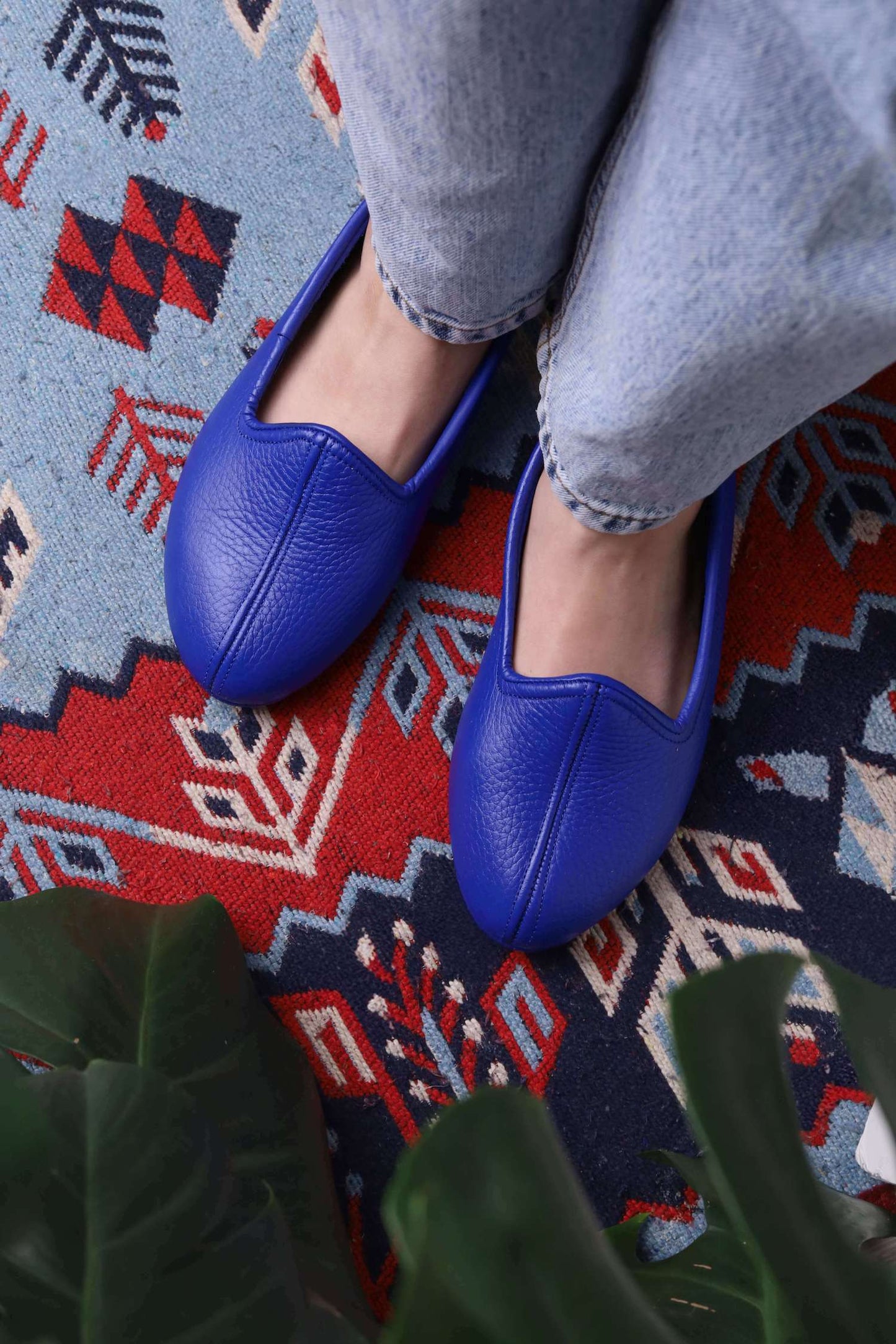 Mavi Hakiki Deri El Yapımı Patik