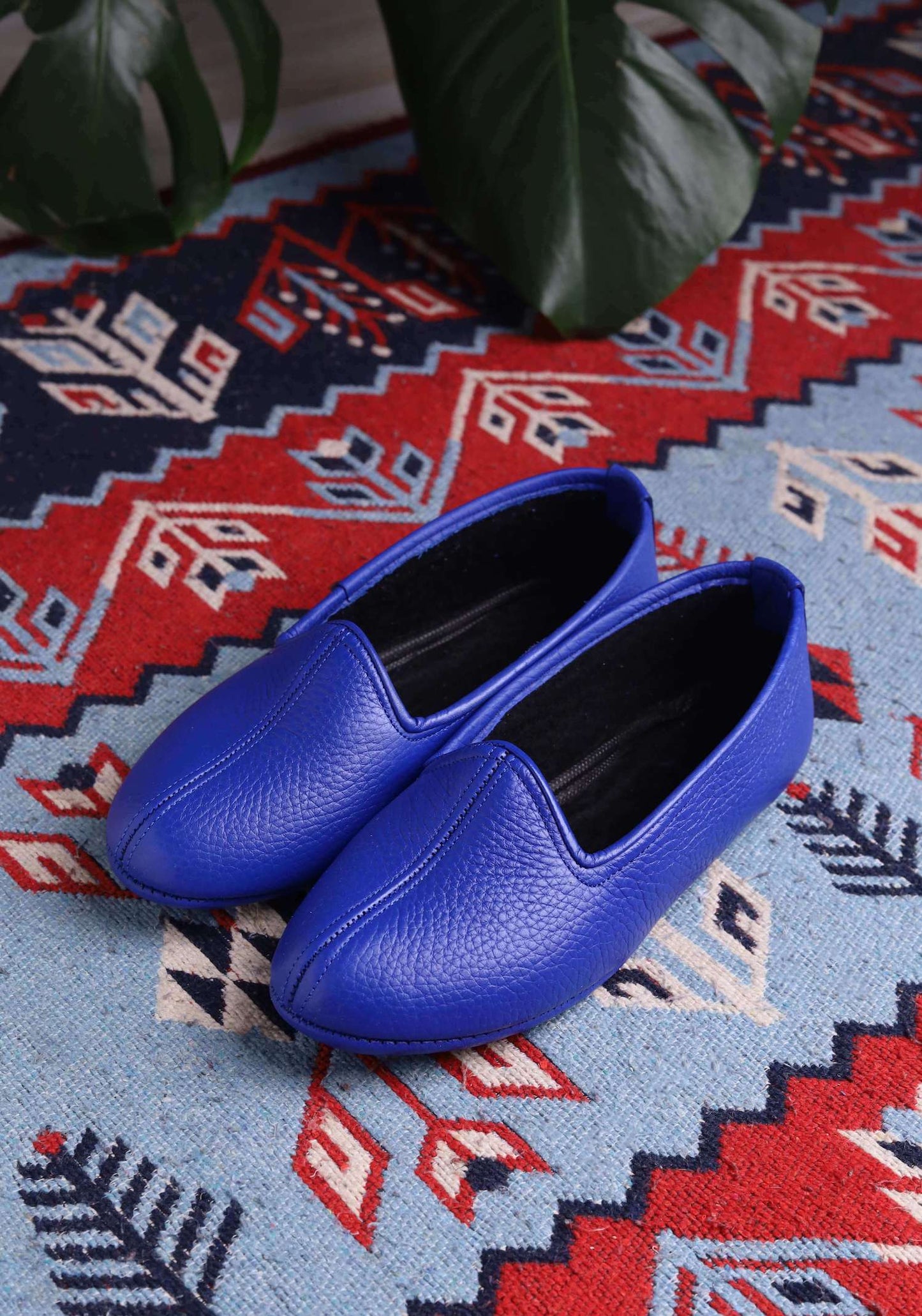 Mavi Hakiki Deri El Yapımı Patik