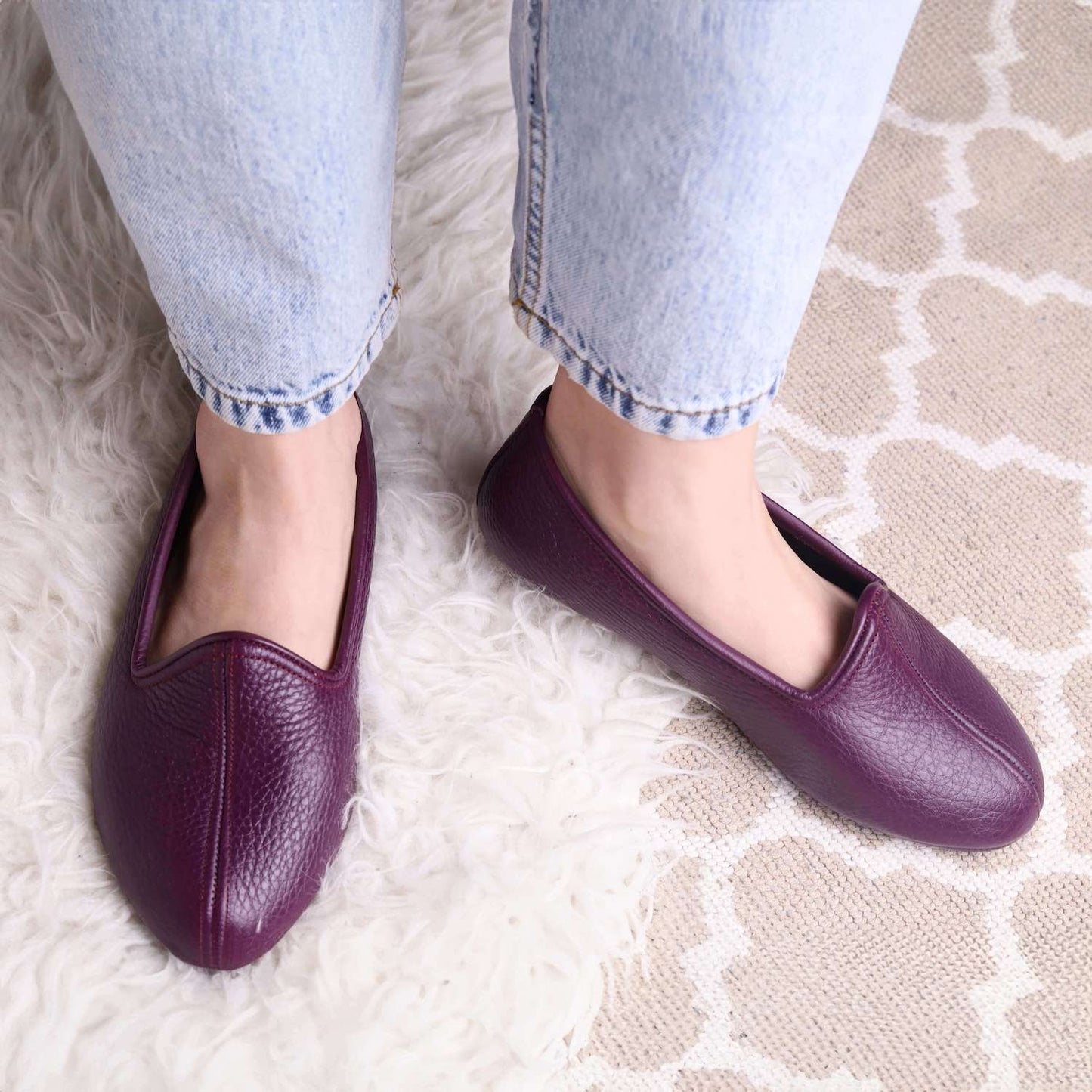 Mürdüm Hakiki Deri El Yapımı Patik