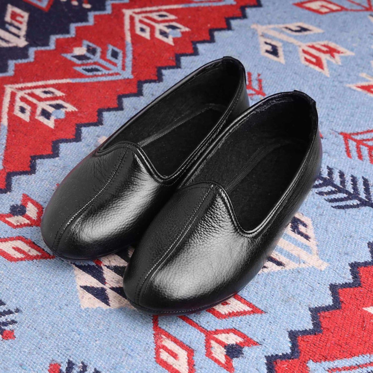 Siyah Hakiki Deri El Yapımı Patik