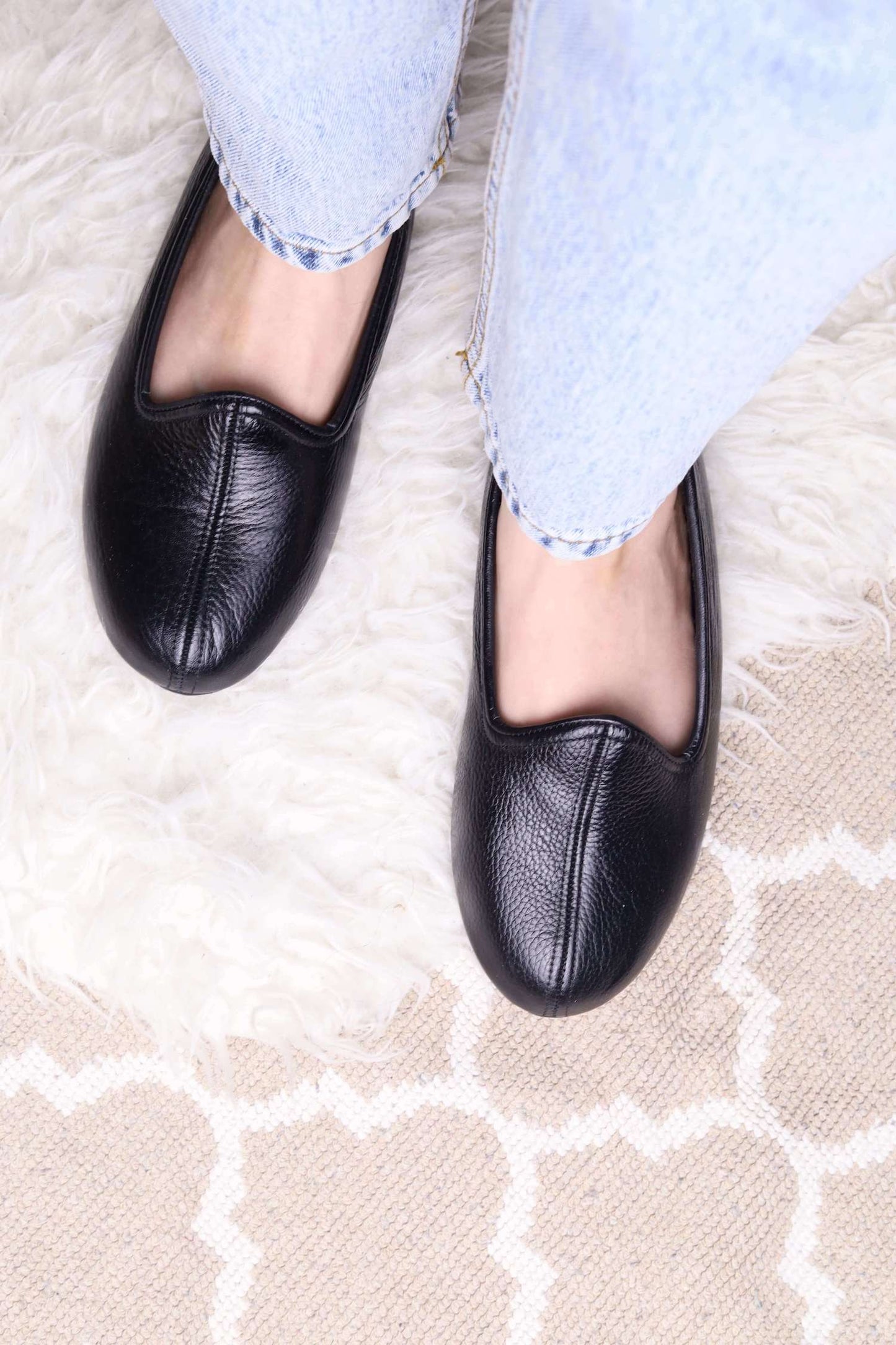 Siyah Hakiki Deri El Yapımı Patik