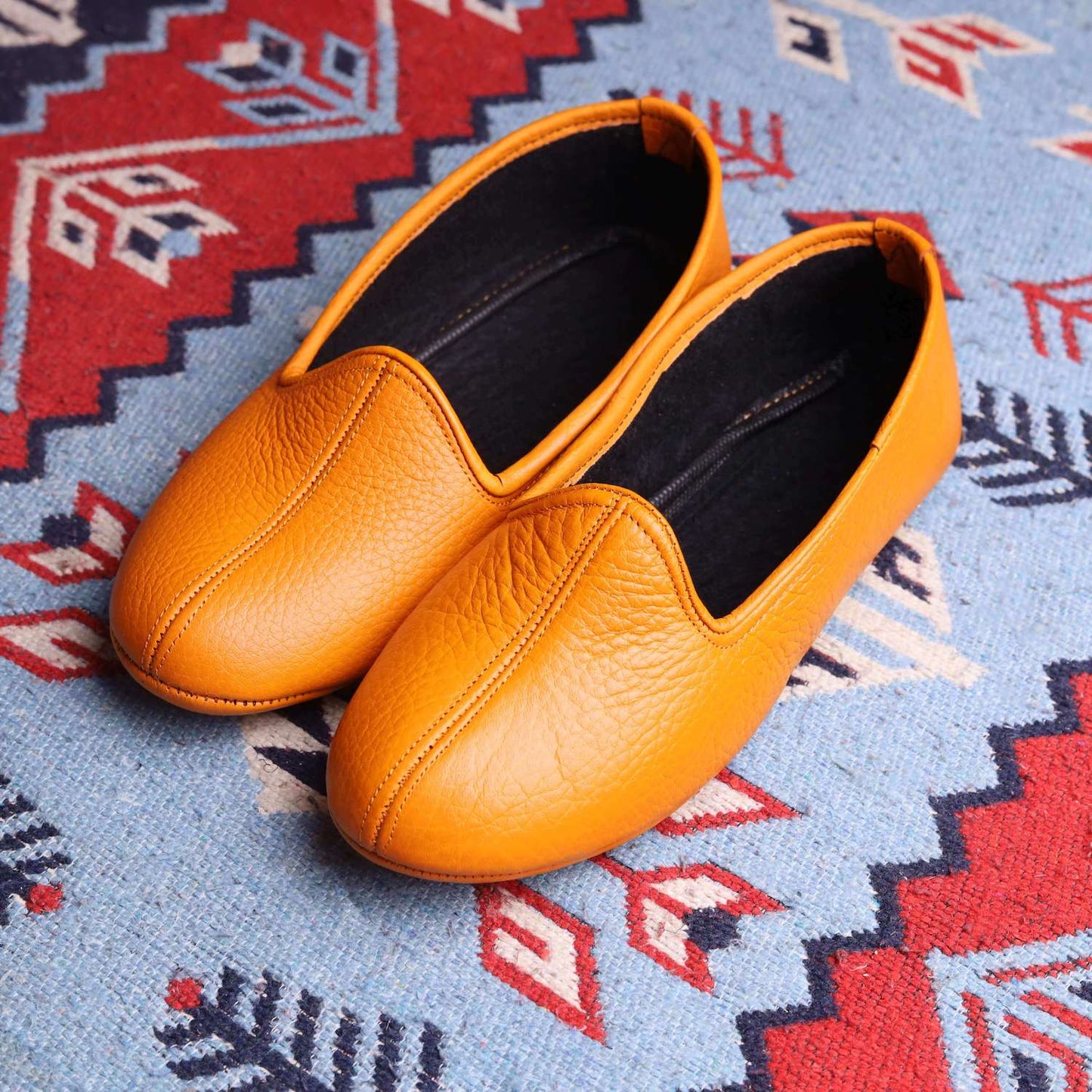 Turuncu Hakiki Deri El Yapımı Patik