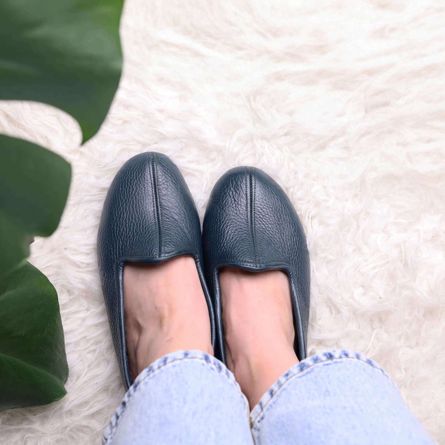 Yeşil Hakiki Deri El Yapımı Patik